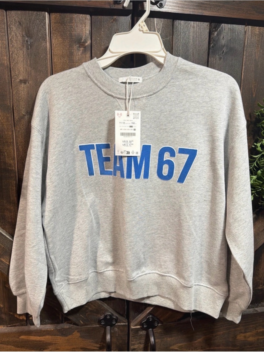 Zara Gray Crewneck Sweater with Blue "TEAM 67" 11-12 years old